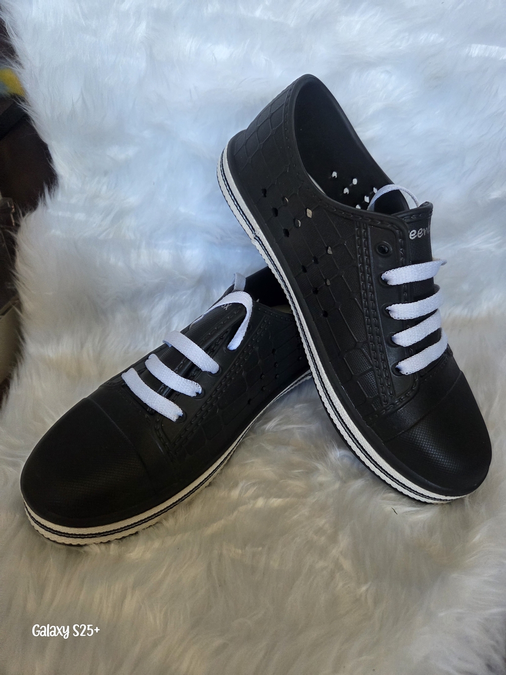 Women's Casual Black Slip-On Sneakers with White Laces